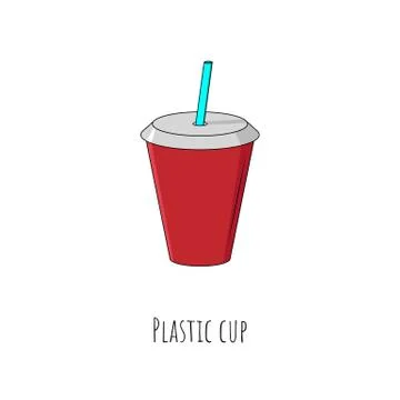 Plastic cup. Isolated object on white. Vector cartoon illustration. Stock Illustration