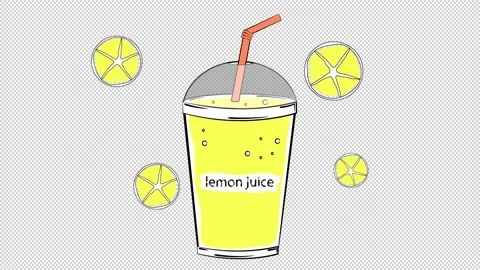 Plastic cup with lemon juice. Animation on a white and blank background. Stock Footage 156287754