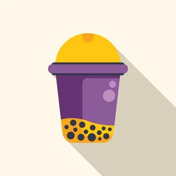 Plastic cup with lid showing bubble tea beverage with long shadow Stock Illustration