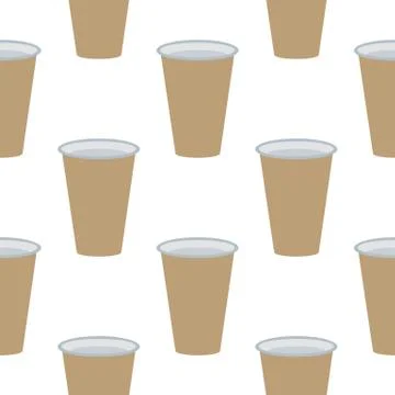 Plastic cup seamless pattern on white background. Simple geometic coffee mug  스톡 일러스트