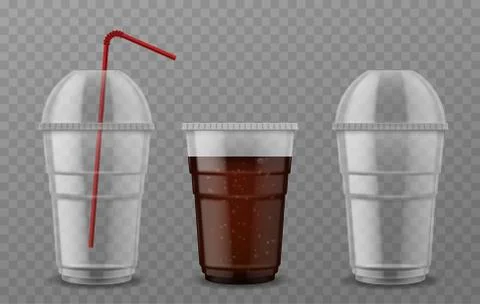 Plastic cup with sphere dome cap. Empty transparent disposable cups, takeaway Stock Illustration