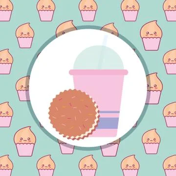 Plastic cup with straw and cookie Stock Illustration