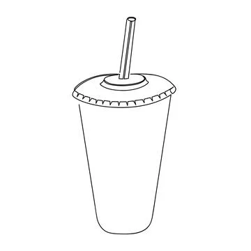 Plastic cup with straw. Isolated line art Stock Illustration