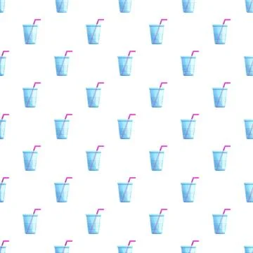 Plastic cup with straw seamless repeating pattern Stock Illustration