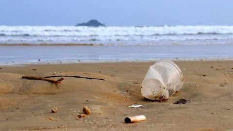 Plastic cup thrown like garbage on the sand of the Enseda beach 스톡 동영상 159762130