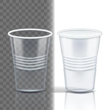 Plastic Cup Transparent Vector. Graphic Brand. Drink Mug. Disposable Tableware Stock Illustration