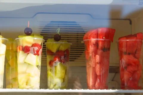 Plastic cups with chilled grapes Fotos Stock