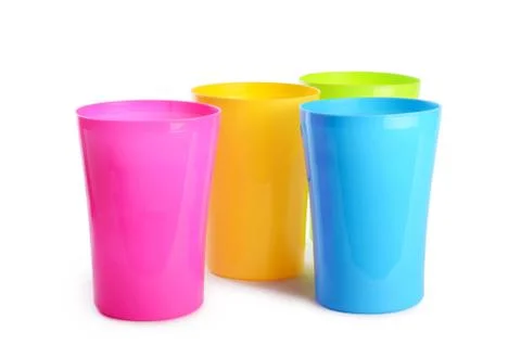 Plastic cups isolated on white background Stock Photos