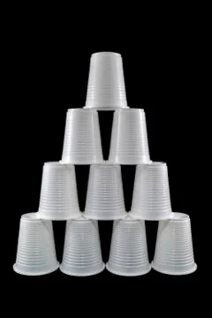 Plastic cups pyramid Stock Photos