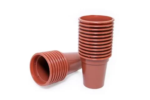 Plastic cups for seedlings on a white background Stock Photos