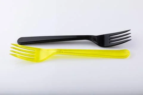 Plastic cutlery, colored fork, suitable for travel Stock Photos
