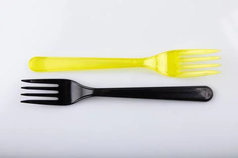 Plastic cutlery, colored fork, suitable for travel Stock Photos
