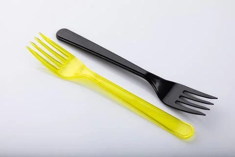 Plastic cutlery, colored fork, suitable for travel Stock Photos