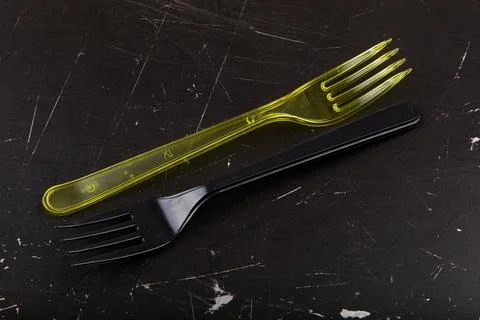 Plastic cutlery, colored fork, suitable for travel Stock Photos