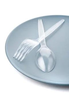 Plastic cutlery Foto stock