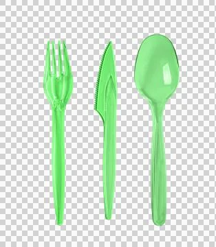 Plastic cutlery on transparent background, Stock Photos