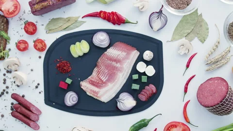 Plastic cutting board with ingredients for yummy dish Stock Footage 231221868