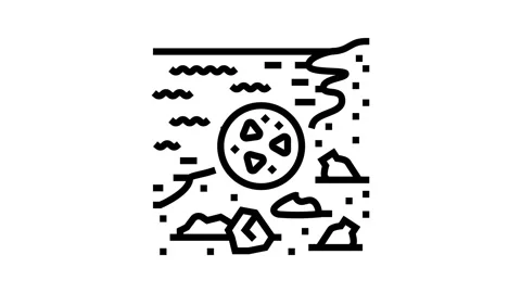 Plastic debris on beach microplastics line icon animation Stock Footage 326121785