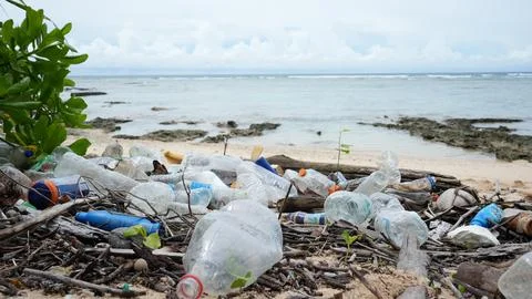 Plastic debris present in beach, largest fish landing center of the islands, Stock-Fotos