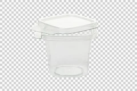 Plastic dessert box square shape disposable isolated on transparent backgroun Stock Photos