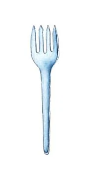 Plastic disposable fork watercolor Stock Illustration