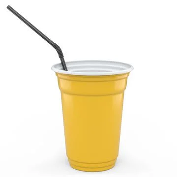 Plastic disposable party cup for coffee or fresh with straw on white backgr.. Stock Illustration