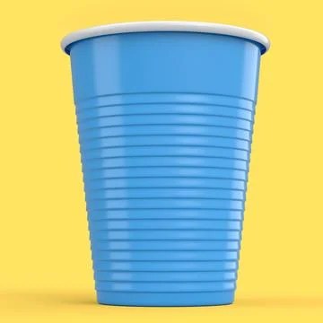 Plastic disposable party cup for juice, fresh, beer on yellow background. Stock Illustration