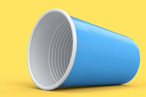 Plastic disposable party cup for juice, fresh, beer on yellow background. Stock Illustration
