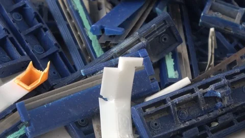 Plastic Disposable razors . Camera track slow movement Video stock 124030344
