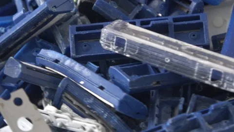 Plastic Disposable razors rotating. Extreme Close view Video stock 124030347