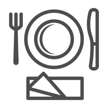 Plastic disposable tableware line icon, picnic concept, picnic cutlery sign on Stock Illustration