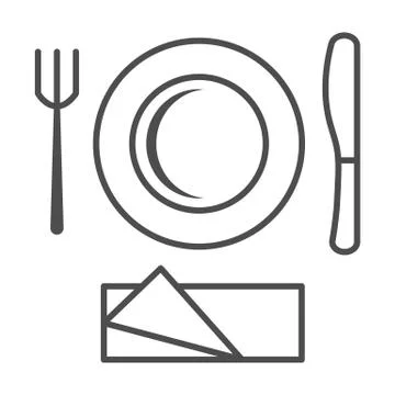 Plastic disposable tableware thin line icon, picnic concept, picnic cutlery sign Stock Illustration