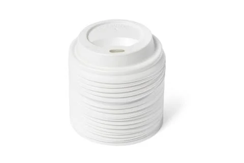 Plastic disposable top coffee cap lid isolated on white. Blank white disposable Stock-Illustration