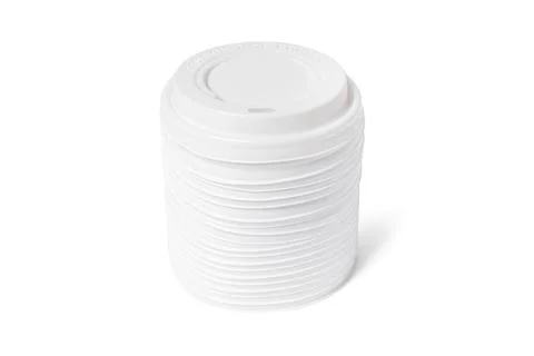 Plastic disposable top coffee cap lid isolated on white. Blank white disposable Stock Illustration