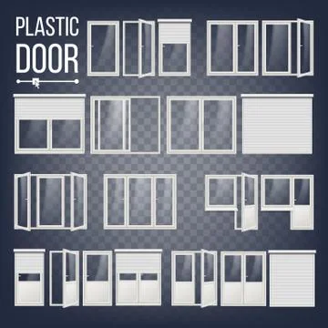 Plastic Door Vector. Plastic Door Frame. Energy Saving. Different Types Illustrazione stock