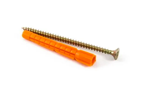 Plastic dowel and self-tapping screw Stock Photos