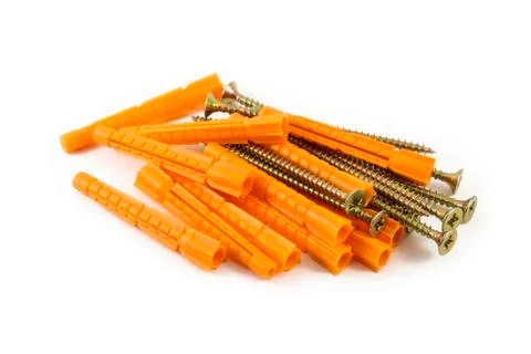 Plastic dowels and self-tapping screws Stock Photos