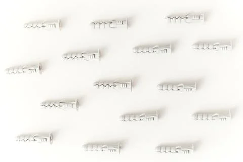 Plastic dowels isolated on white background. Flat lay, Seamless, endless Stock Photos