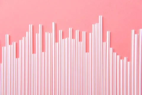 Plastic Drinking Straw Isolated on Pink Background Flat Lay Top View Stock Photos
