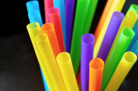 Plastic drinking straws and tubes Stock Photos