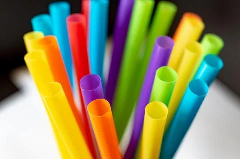 Plastic drinking straws and tubes Stock Photos