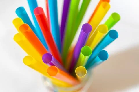 Plastic drinking straws and tubes Stock Photos