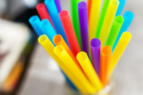 Plastic drinking straws and tubes Stock Photos