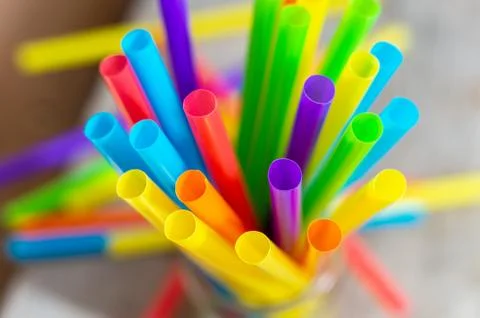 Plastic drinking straws and tubes Stock Photos