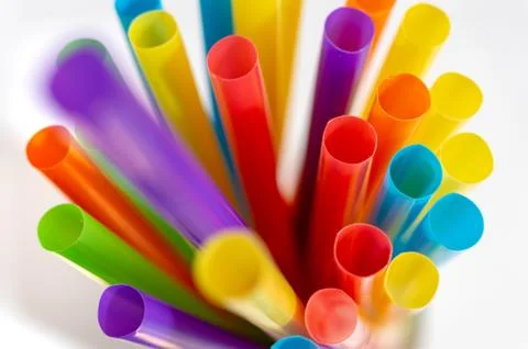 Plastic drinking straws and tubes Stock Photos