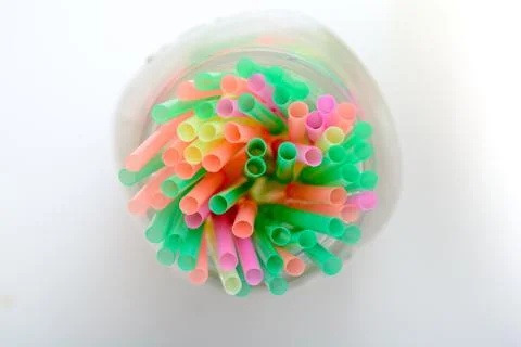 Plastic drinking straws, Single use plastic straw Stock Photos