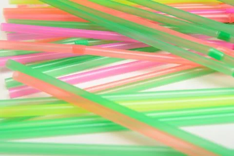 Plastic drinking straws, Single use plastic straw Stock Photos