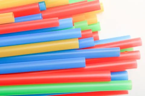 Plastic drinking straws, Single use plastic straw Stock Photos