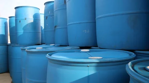 Plastic drum on outside storage yard Stock Footage 62846256