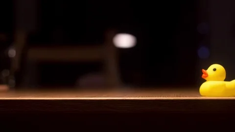 Plastic ducks move from right to left in stop motion Stock Footage 120563542